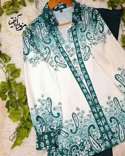شومیز مجلسی سفید سبز طرح بته جقه نگینی ینیلا