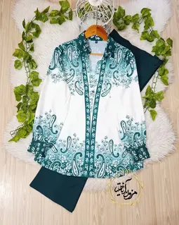 شومیز مجلسی سفید سبز طرح بته جقه نگینی ینیلا