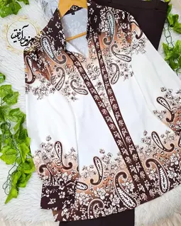 شومیز مجلسی سفید قهوه ای طرح بته جقه نگینی ینیلا