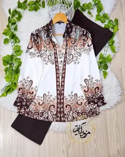 شومیز مجلسی سفید قهوه ای طرح بته جقه نگینی ینیلا