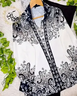 شومیز مجلسی سفید مشکی طرح بته جقه نگینی ینیلا