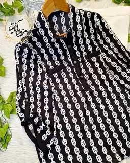 شومیز مجلسی سفید مشکی طرح راه راه زنجیری آریناز
