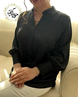 شومیز مجلسی مشکی طرح ساتن آرمانی سایز-44-تخفیفی