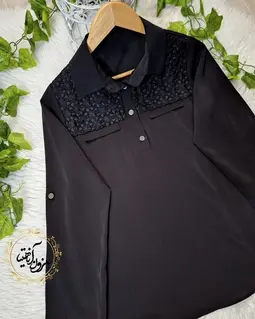 شومیز مجلسی مشکی طرح نیمه گیپور سلوا