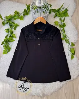 شومیز مجلسی مشکی طرح نیمه گیپور سلوا
