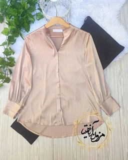 شومیز مجلسی نسکافه ای روشن طرح ساتن آرمانی سایز-46-تخفیفی