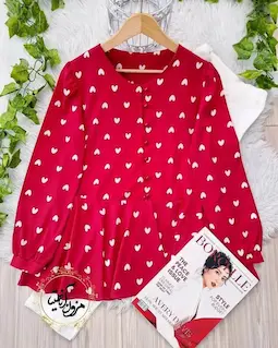 شومیز مجلسی پایین کلوش قرمز طرح قلب سفید مهرسانا سایز-4-تخفیفی