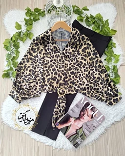 شومیز مجلسی چپ و راستی سبز طرح ساتن پلنگی