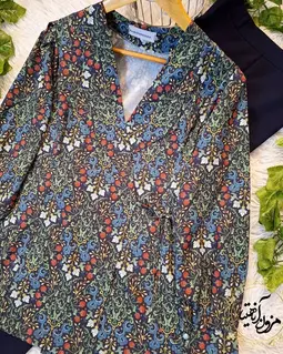 شومیز مدل لنگی سبز طرح برگ و گلبرگهای سنتی رنگی میانا