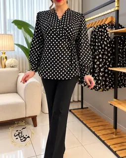 شومیز مدل لنگی مشکی طرح توپی سفید درنا