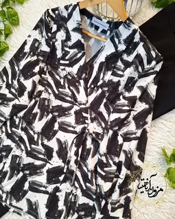شومیز مدل لنگی مشکی طرح خطی سفید ساواش