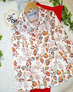شومیز نخی جلو دکمه سفید طرح برگ الماس رنگی بیانکا