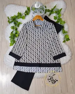 شومیز نیم زیپ سفید مشکی طرح فندی 