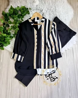 شومیز نیمه زنجیری سفید مشکی سایز-2-تخفیفی