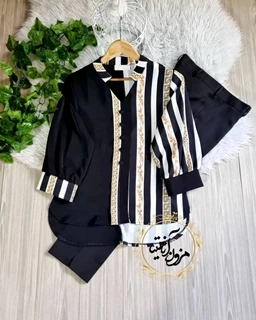 شومیز نیمه زنجیری سفید مشکی سایز-2-تخفیفی