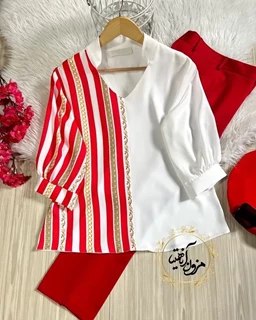 شومیز نیمه زنجیری قرمز سفید جدید سایز-44-تخفیفی