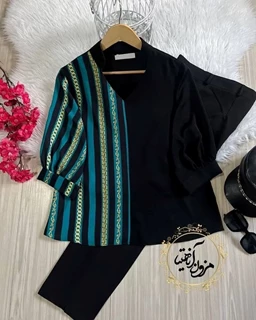 شومیز نیمه زنجیری  سبز مشکی جدید سایز-38-تخفیفی