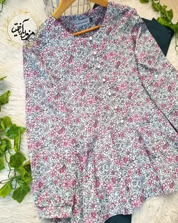 شومیز پایین کلوش سفید طرح شکوفه های پاستیلی پاپلی