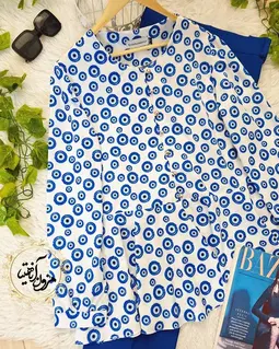 شومیز پایین کلوش سفید طرح چشم نظر کاربنی