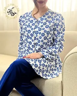 شومیز پایین کلوش سفید طرح چشم نظر کاربنی
