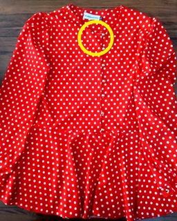 شومیز پایین کلوش مجلسی زمینه قرمز طرح توپی سفید سایز-1-تخفیفی