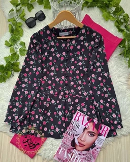 شومیز پایین کلوش مشکی طرح رزالین سایز-1-تخفیفی