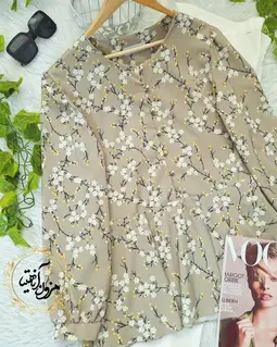 شومیز پایین کلوش نسکافه ای طرح شاخه گل شکوفه بهارک