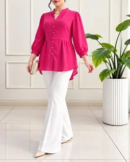 شومیز کرپ حریر سرخابی طرح پایین چین گلناز
