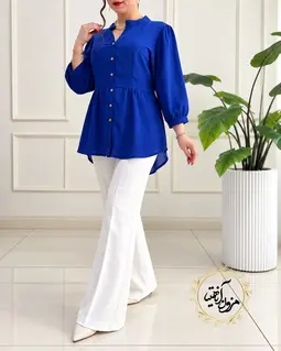شومیز کرپ حریر کاربنی طرح پایین چین گلناز