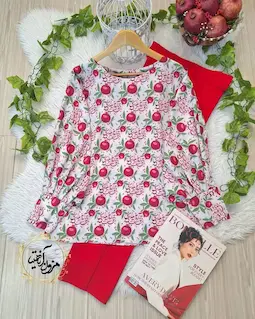 شومیز کیمونو بگ سفید طرح انار شب یلدا