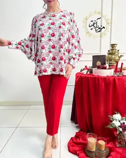 شومیز کیمونو بگ سفید طرح انار شب یلدا