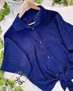 شومیز جلو گره ای سرمه ای طرح نگینی