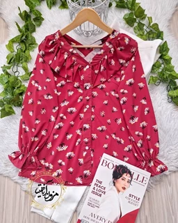 شومیز یقه خورشیدی آلبالویی نیمه بابونه طرح لاوین سایز-2-تخفیفی