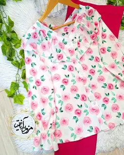 شومیز یقه خورشیدی سفید طرح رزهای صورتی یوتاب