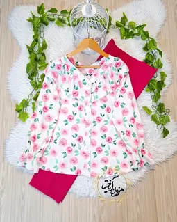شومیز یقه خورشیدی سفید طرح رزهای صورتی یوتاب