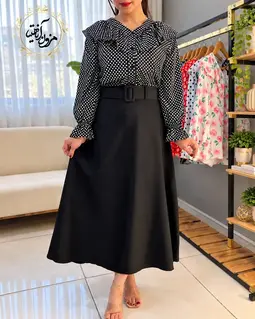 شومیز یقه خورشیدی مشکی طرح توپی سفید سونار