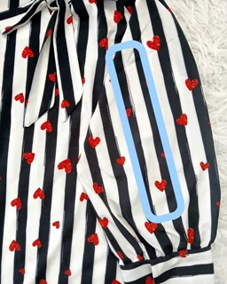 شومیز یقه پاپیونی راه راه سفید مشکی قلبی سایز-2-تخفیفی