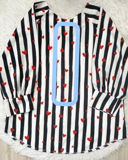 شومیز یقه پاپیونی راه راه سفید مشکی قلبی سایز-3-تخفیفی