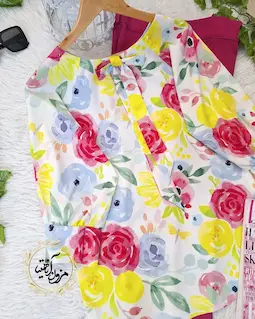 شومیز یقه پاپیونی سفید طرح فلاور جدید