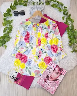 شومیز یقه پاپیونی سفید طرح فلاور جدید