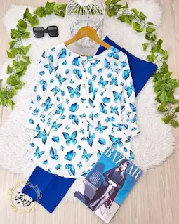 شومیز یقه پاپیونی سفید طرح پروانه کاربنی نیاز سایز-2-تخفیفی