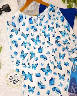 شومیز یقه پاپیونی سفید طرح پروانه کاربنی نیاز