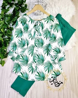 شومیز یقه پاپیونی نخل سبز سایز-3-تخفیفی