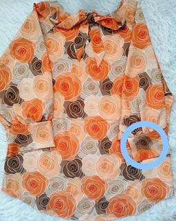 شومیز یقه پاپیونی کاراملی دارچینی طرح رز سایز-2-تخفیفی