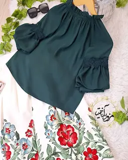 شومیز یقه پلیسه سبز طرح هیبا