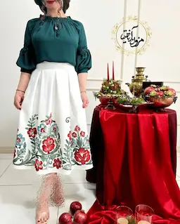 دامن پیله دار سفید طرح نیمه گلدار المیرا