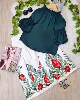 شومیز یقه پلیسه سبز طرح هیبا