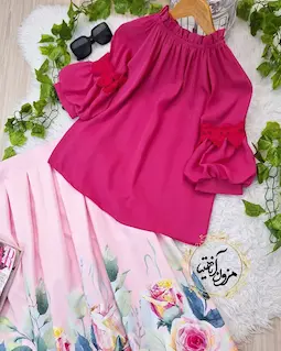 شومیز یقه پلیسه سرخابی طرح هیبا