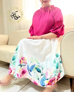 شومیز یقه پلیسه سرخابی طرح هیبا