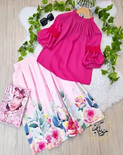 شومیز یقه پلیسه سرخابی طرح هیبا